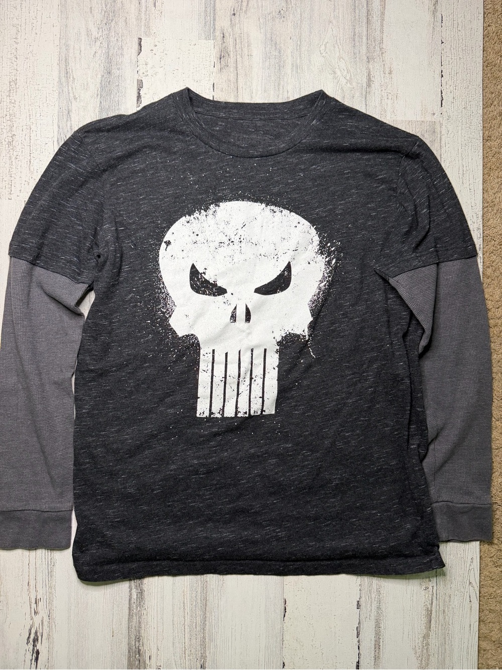 Marvel Punisher Youth M Skull Graphic Layered Thermal Shirt